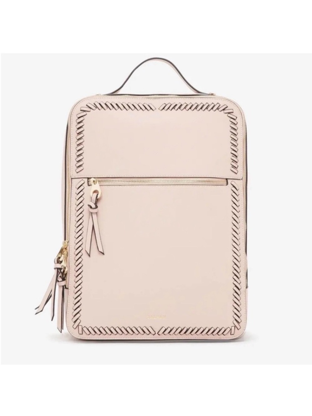 Calpak Cream/ Pink Faux-Leather Backpack with Whipstitch Trim